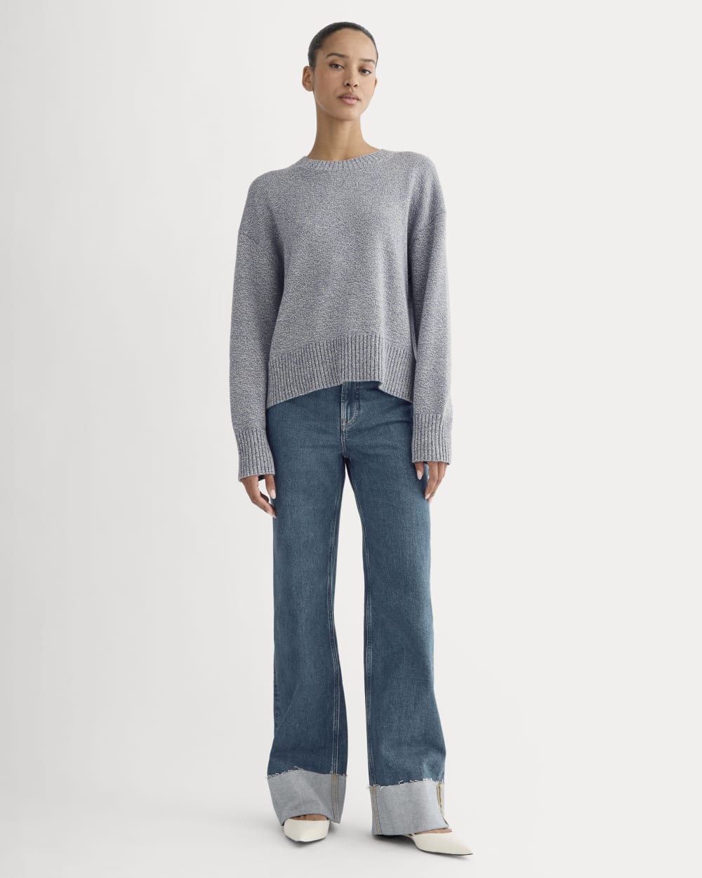 The Boxy Sweater in Everyday Cotton | Blue Indigo/Canvas Twist