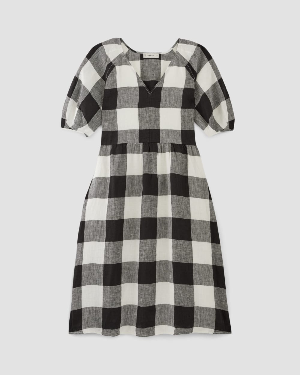 The Linen Oversized Puff-Sleeve Dress | Bone / Black Check