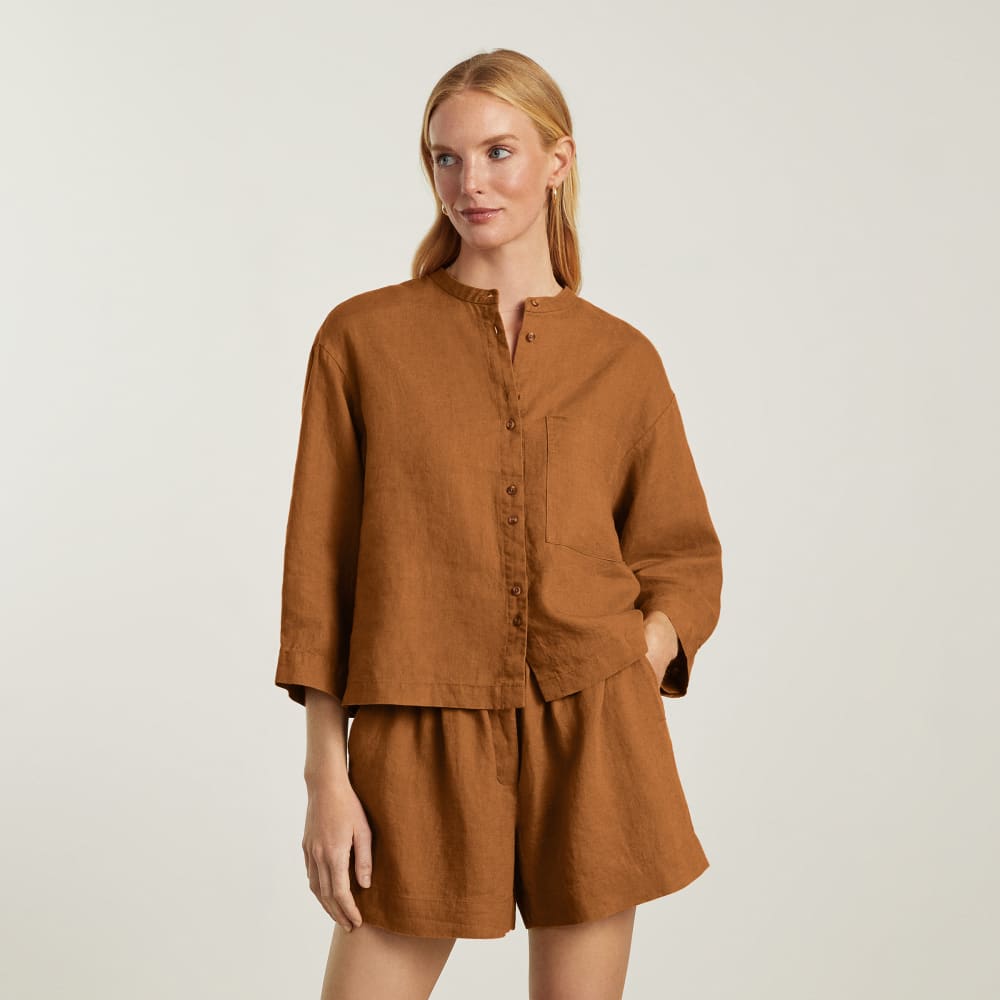 The Linen Billow Blouse | Tawny Brown