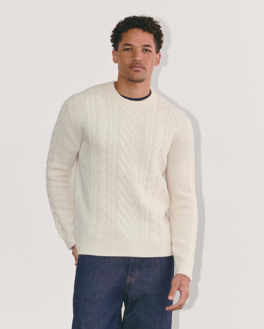 The Felted Merino Cable-Knit Crew | Bone