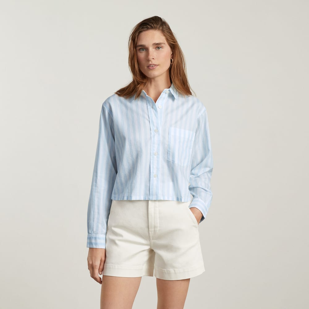 The Way-Short Shirt in Silky Cotton |  Mariner Blue / White
