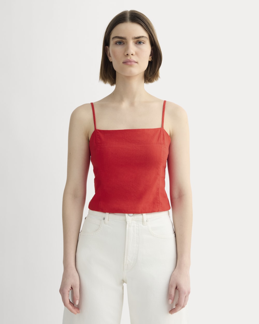 The Seamed Top in Stretch Linen | Classic Red
