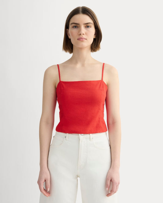 The Seamed Top in Stretch Linen | Classic Red