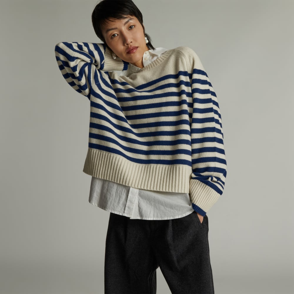 The Cashmere Boxy Crew | Bright Navy / Bone