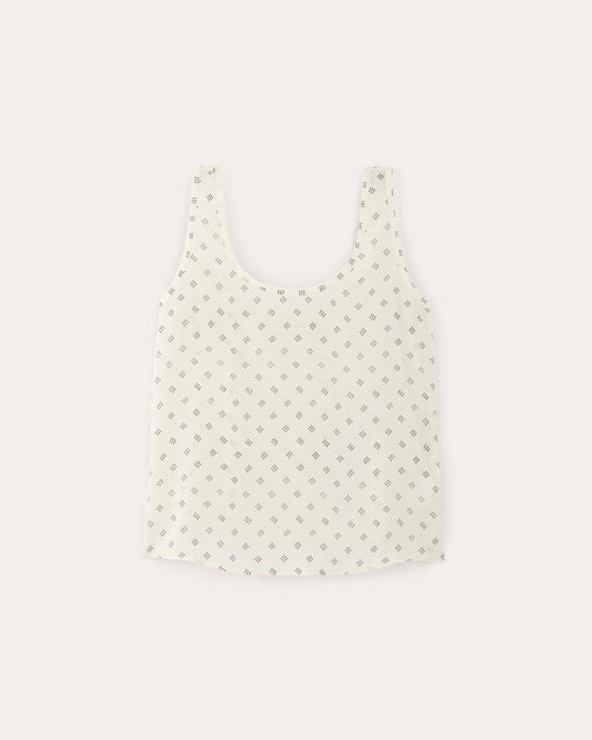 The Scoop Tank in Washable Silk | Bone / Black Square Dot