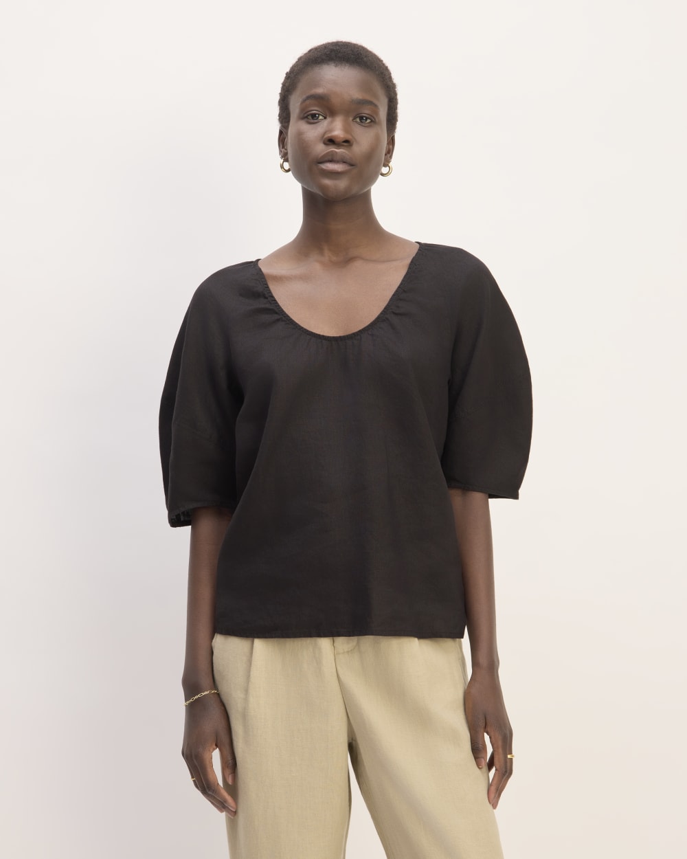 The Scoop Top in Linen | Black