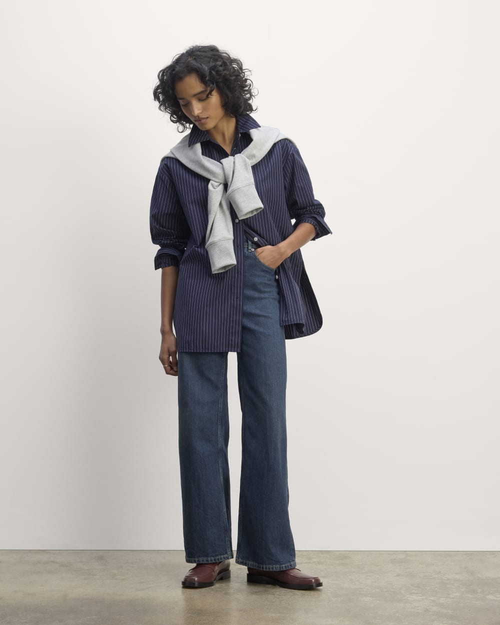 The Supima® Cotton Boyfriend Shirt | Navy / White