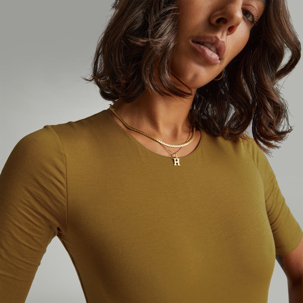 The Short-Sleeve Crew Neck Bodysuit | Tapenade | Bikini