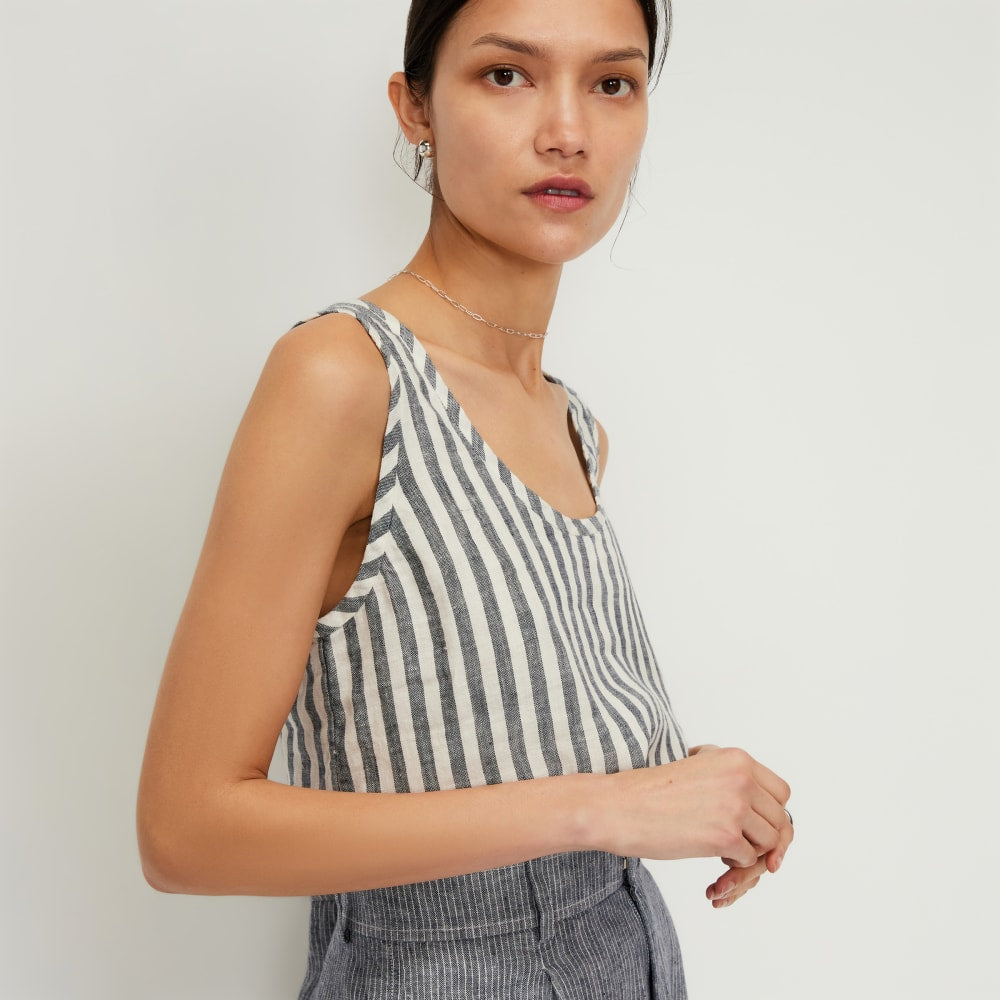 The Scoop Tank in Linen | Bone / Navy