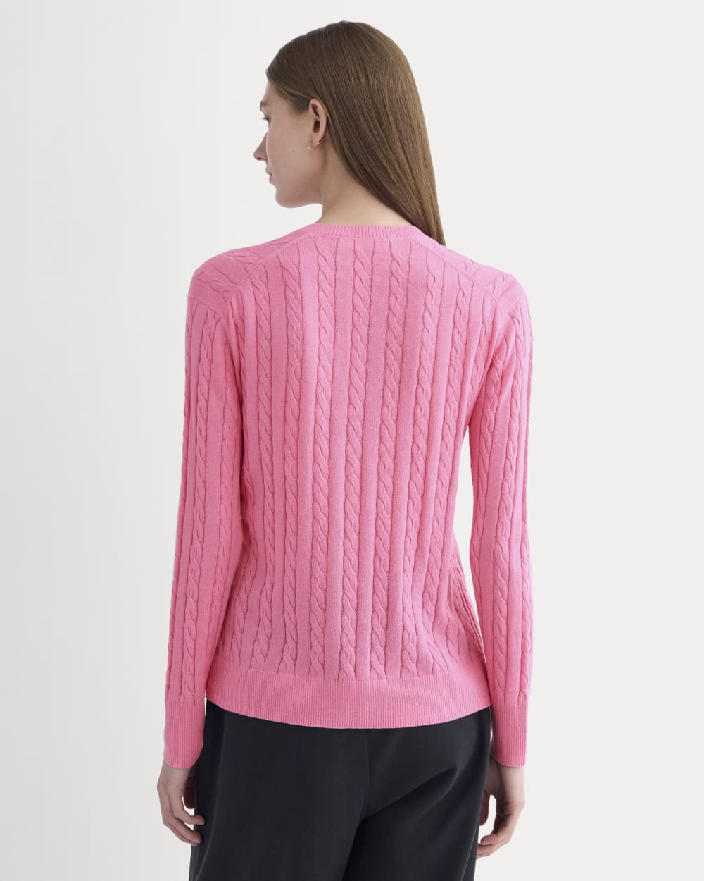 The Cable V-Neck in Cotton Cashmere | Deep Pink