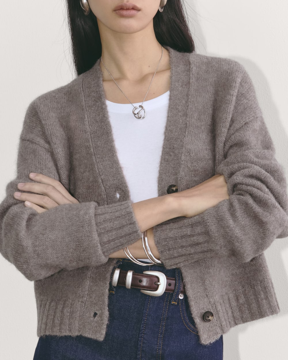 The Boxy Cardigan in Alpaca | Taupe Melange