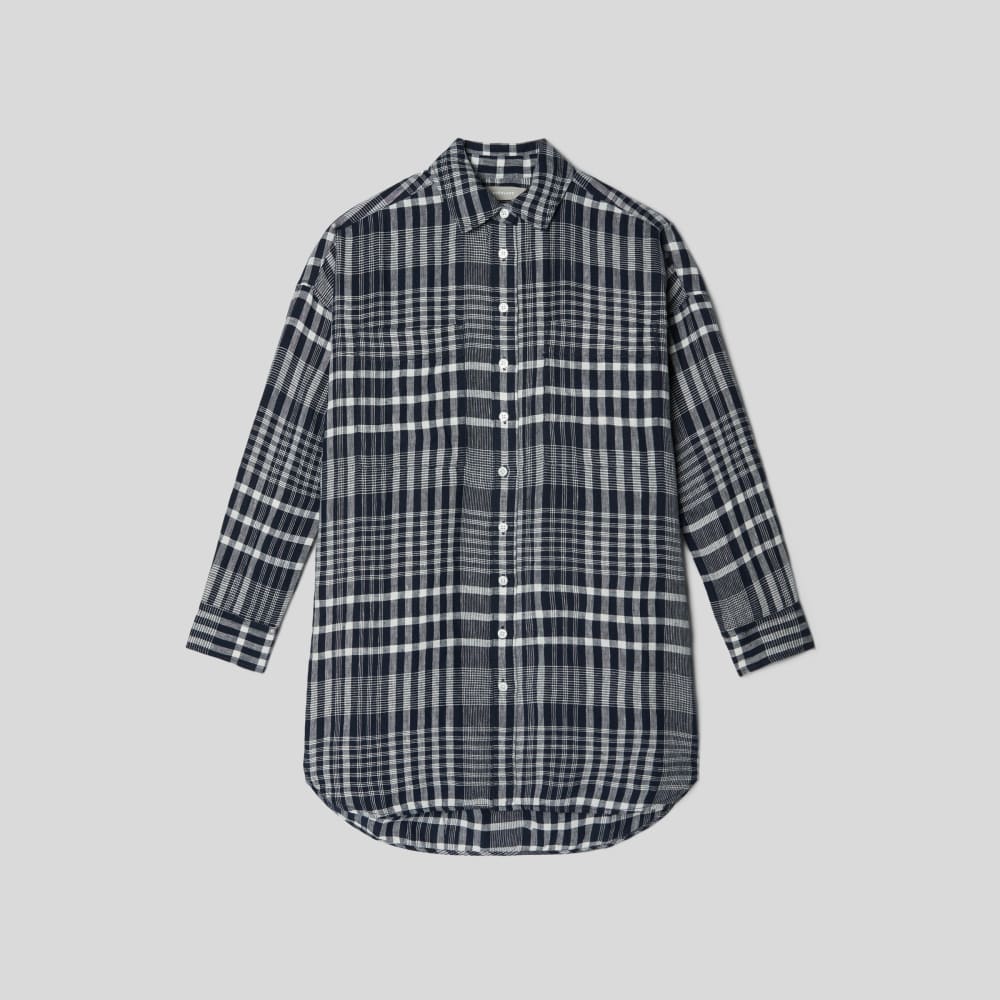 The Way-Long Linen Shirt | Canvas Tan / Navy