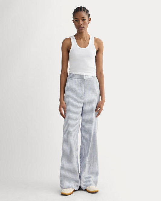 The Wide-Leg Pant in Stretch Linen | Bluebell / Bone