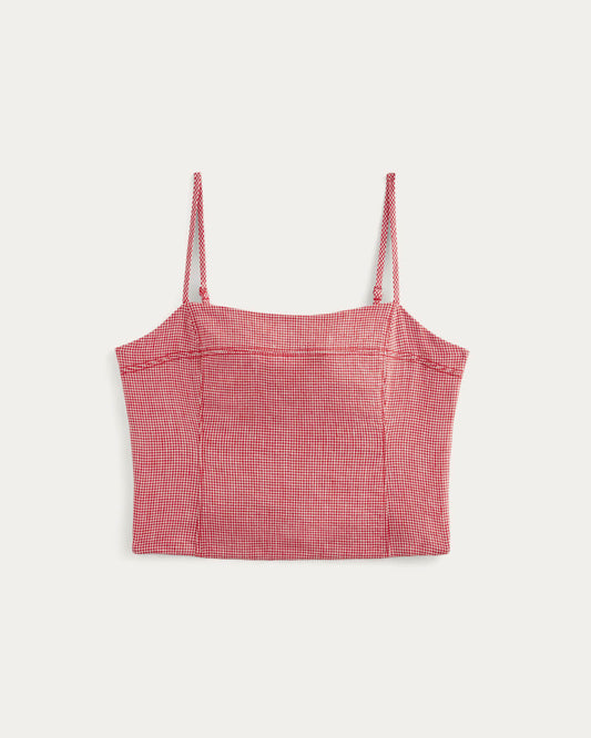 The Seamed Top in Stretch Linen | Classic Red Gingham