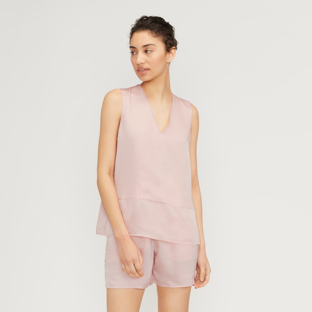 The Satin V-Neck Top | Petal Pink
