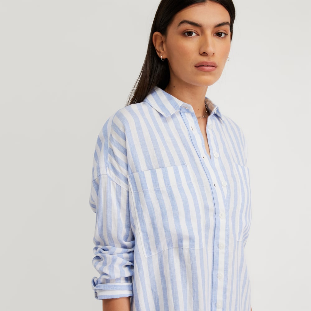 The Way-Long Linen Shirt | Blue / White