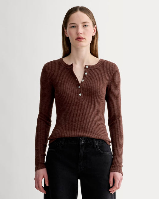 The Cozy Rib Henley | Dark Mahogany