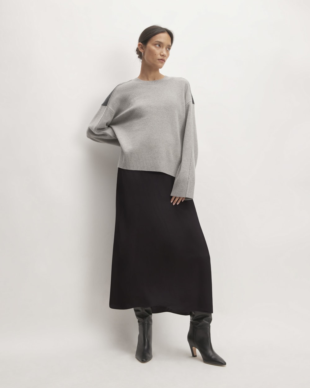 The Hammered Satin Slip Skirt | Black