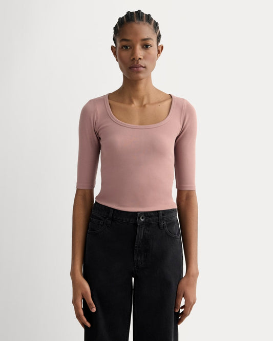 The Luxe Rib Scoop-Neck Tee | Rose Dusk