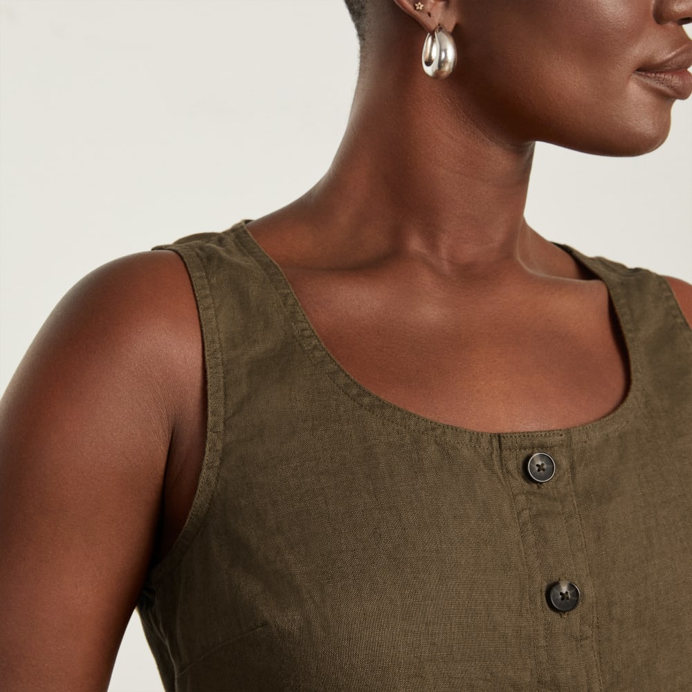 The Linen Button-Front Crop Tank | Beech