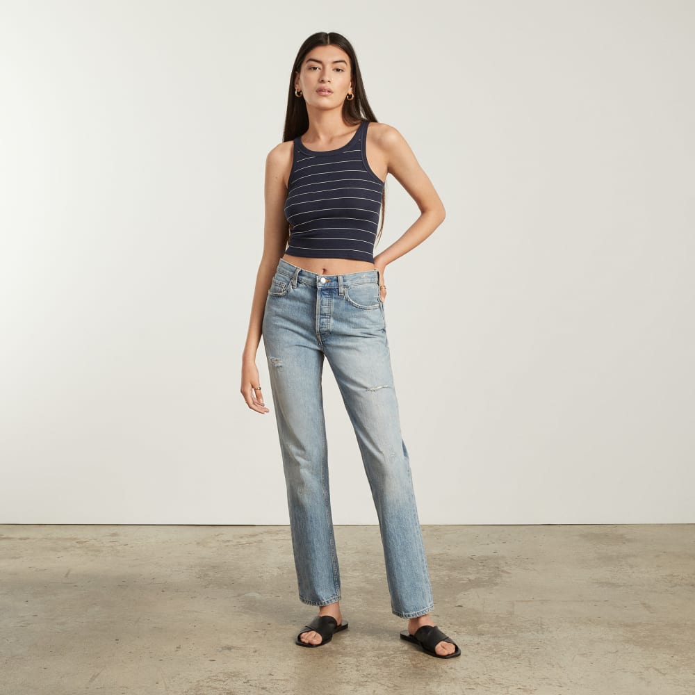 The Pima Micro-Rib Short Tank |  Navy / White