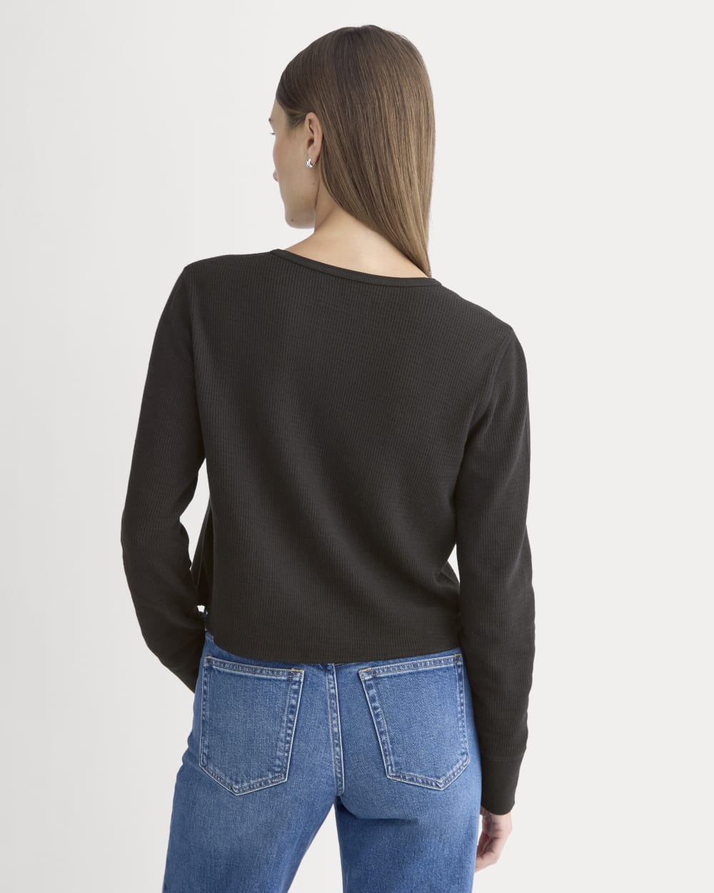 Boxy Henley in Cozy Waffle | Black