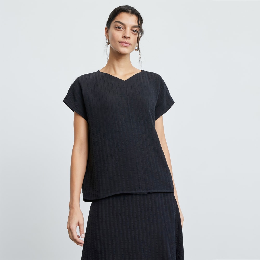 The City Stripe V-Neck Top | Black