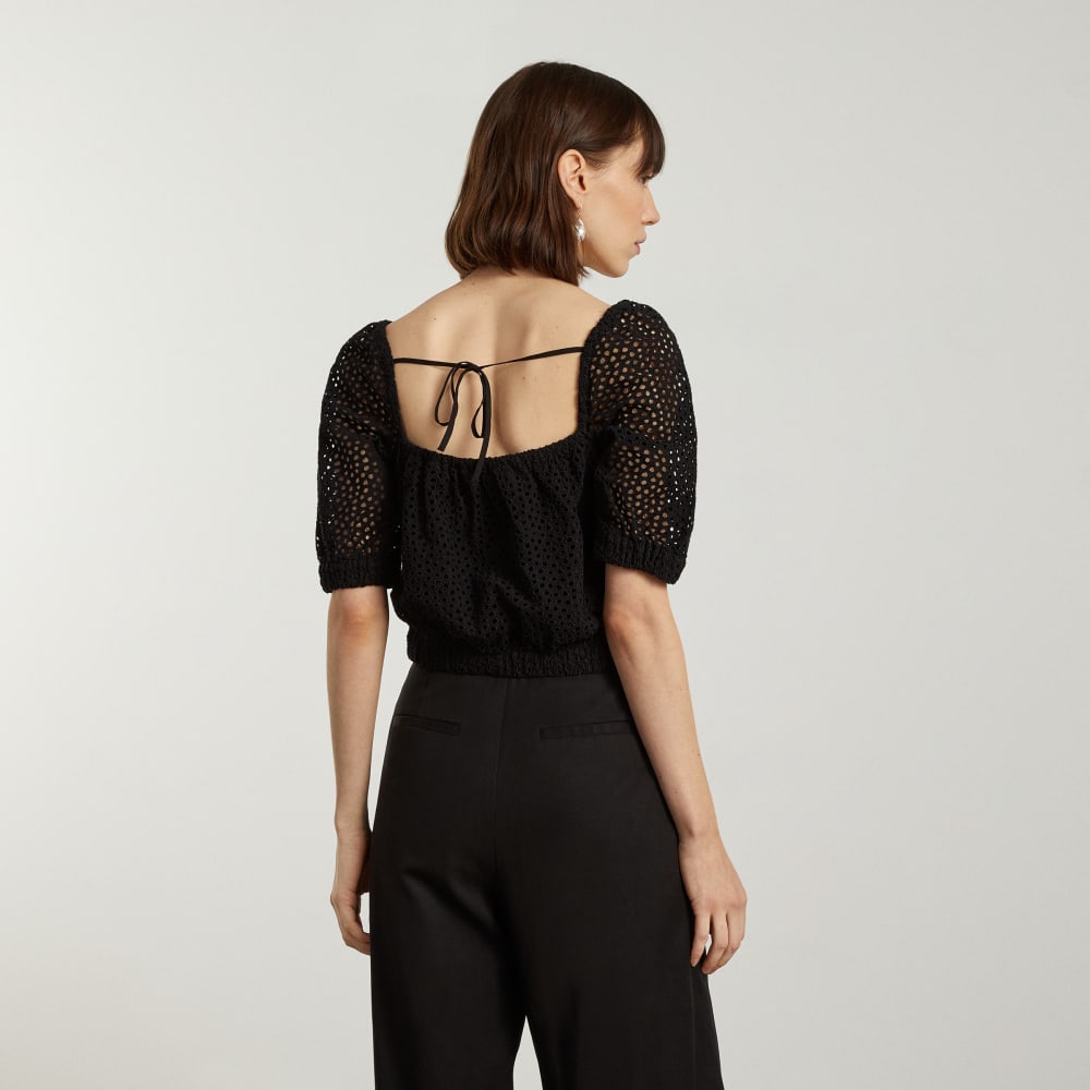 The Eyelet Puff Sleeve Top | Black