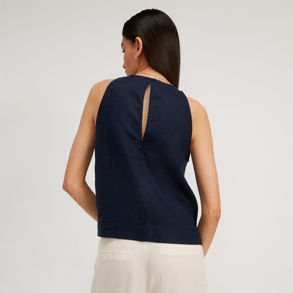 The Linen High-Neck Tank | Navy