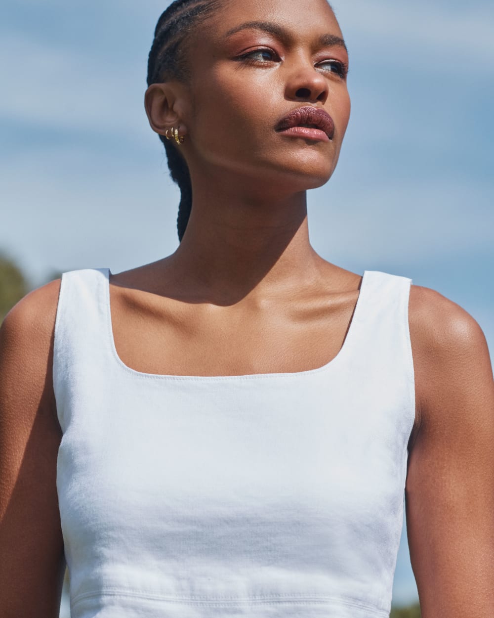 The Square Tank in Stretch Linen | White
