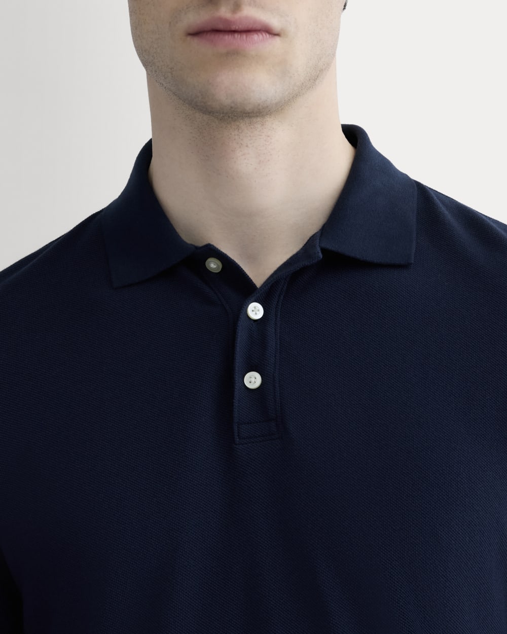 The Long-Sleeve Pique Polo | Deep Navy