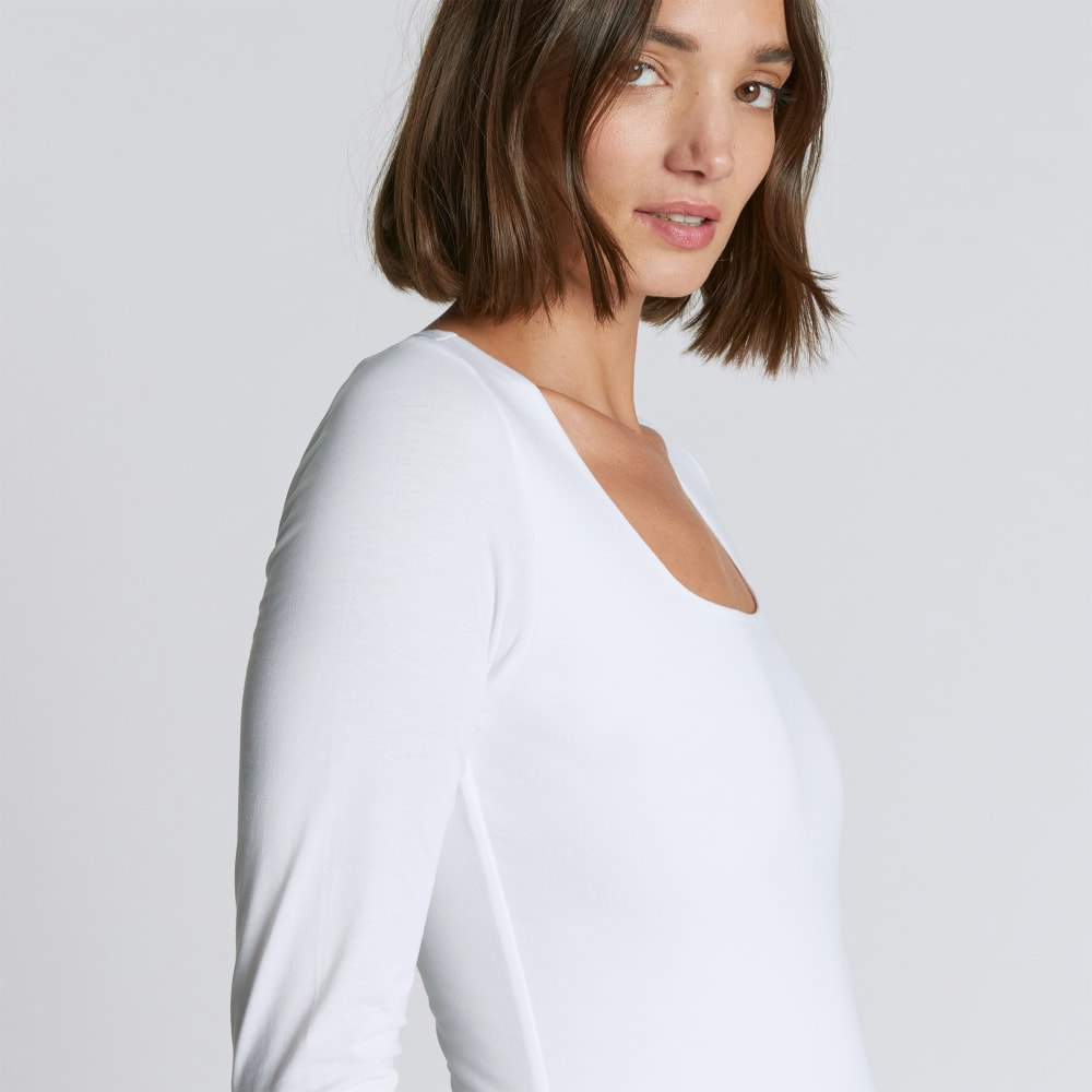 The Long-Sleeve Supima® Square-Neck Bodysuit | White | Bikini