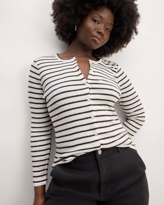 The Vintage Rib Cardigan | Bone / Black