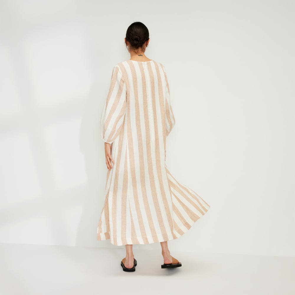 The Linen A-Line Midi Dress | Bone / Caramel