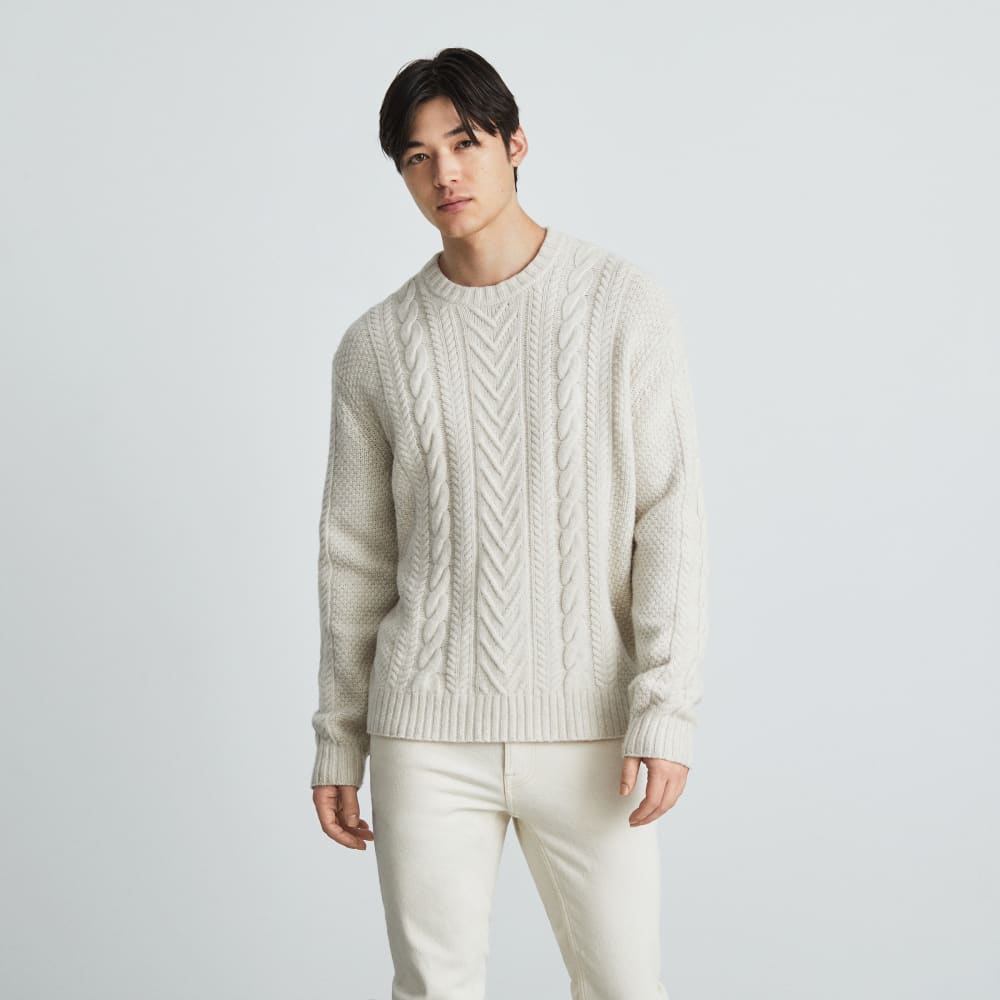 The Felted Merino Cable-Knit Crew | Heathered Oat
