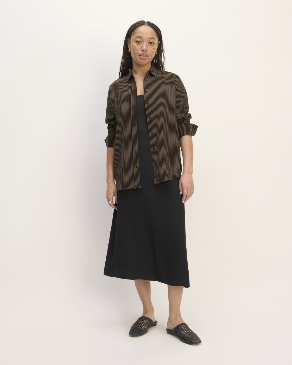 The City Stripe Relaxed Shirt | Cocoa / Black