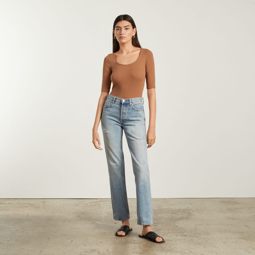 The Luxe Micro-Rib Scoop-Neck Tee | Tawny Brown