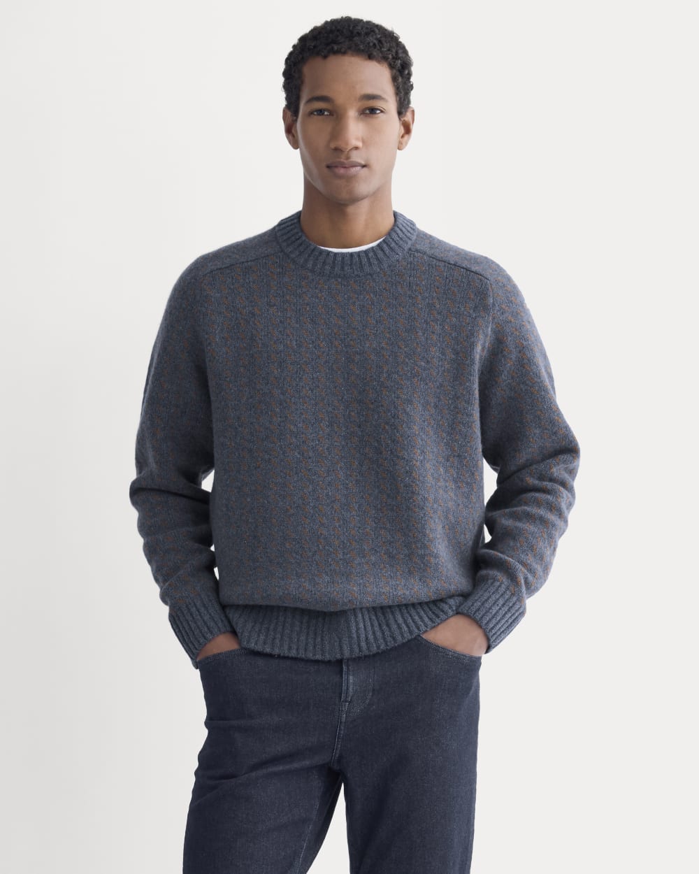Wool Cashmere Nordic Crew | Heathered Indigo