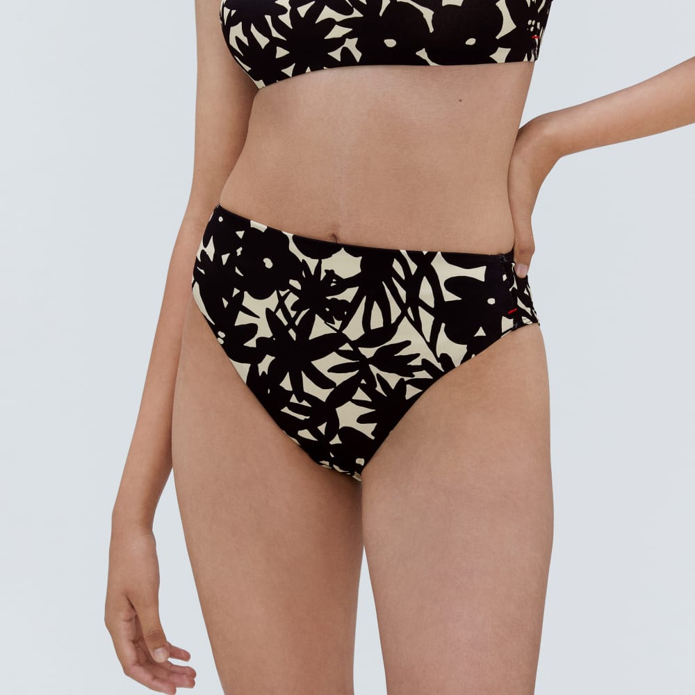 The High-Rise Cheeky Bikini Bottom | Black / Canvas Floral