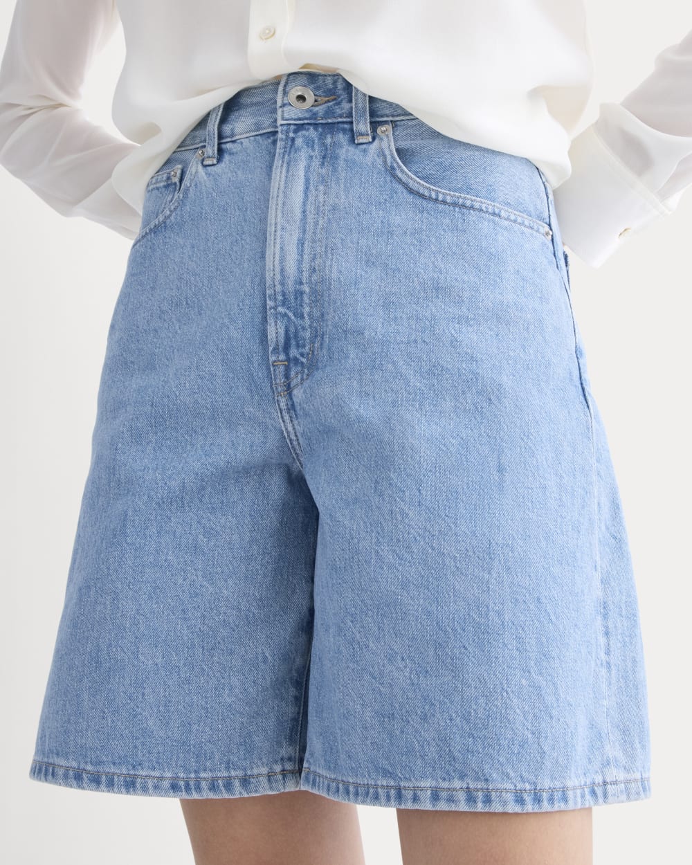 The Long A-Line Denim Short | Light Indigo