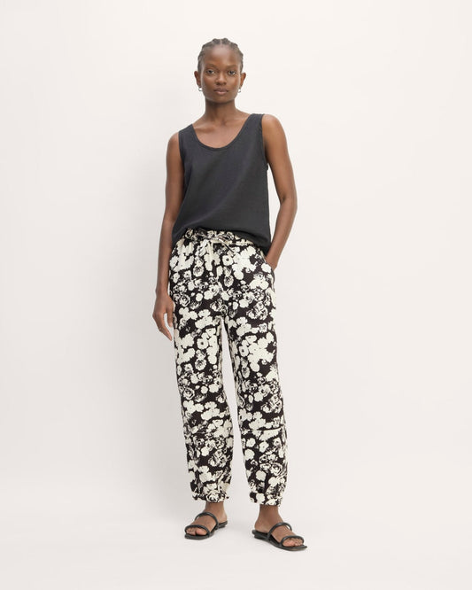 The Linen Pull-On Barrel Pant | Black / Bone Floral