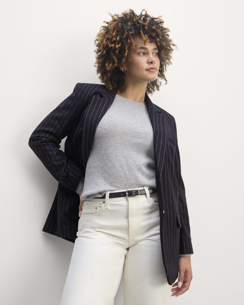 The Oversized Blazer in Wool | Navy / White