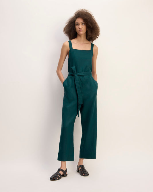 The Linen Side-Button Jumpsuit | Dark Sea