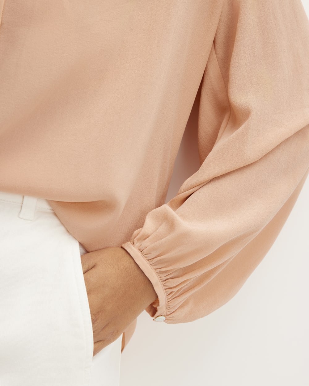 The Washable Clean Silk Shirred Blouse | Blush Pink