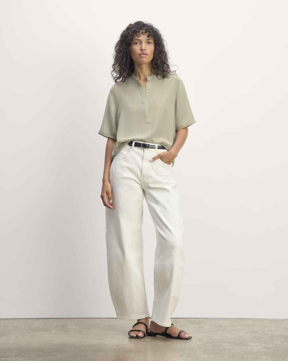 The Popover Top in Washable Silk | Seagrass
