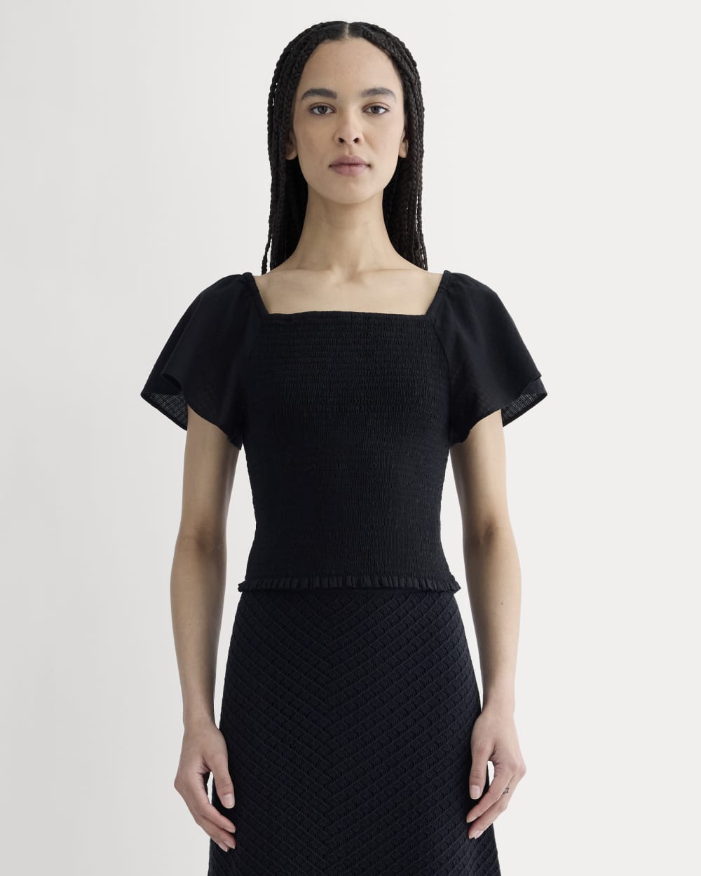 The Gauze Smocked Top | Black