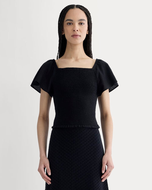 The Gauze Smocked Top | Black