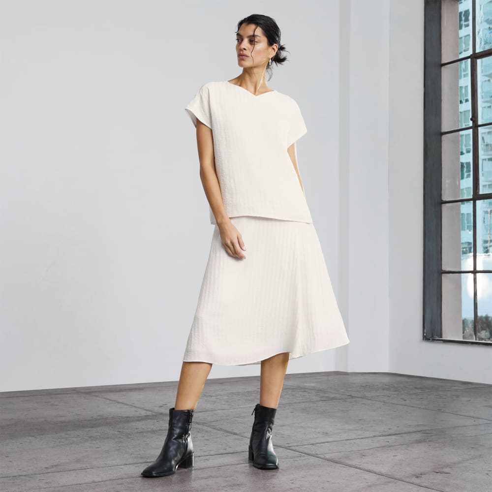 The City Stripe V-Neck Top | Bone