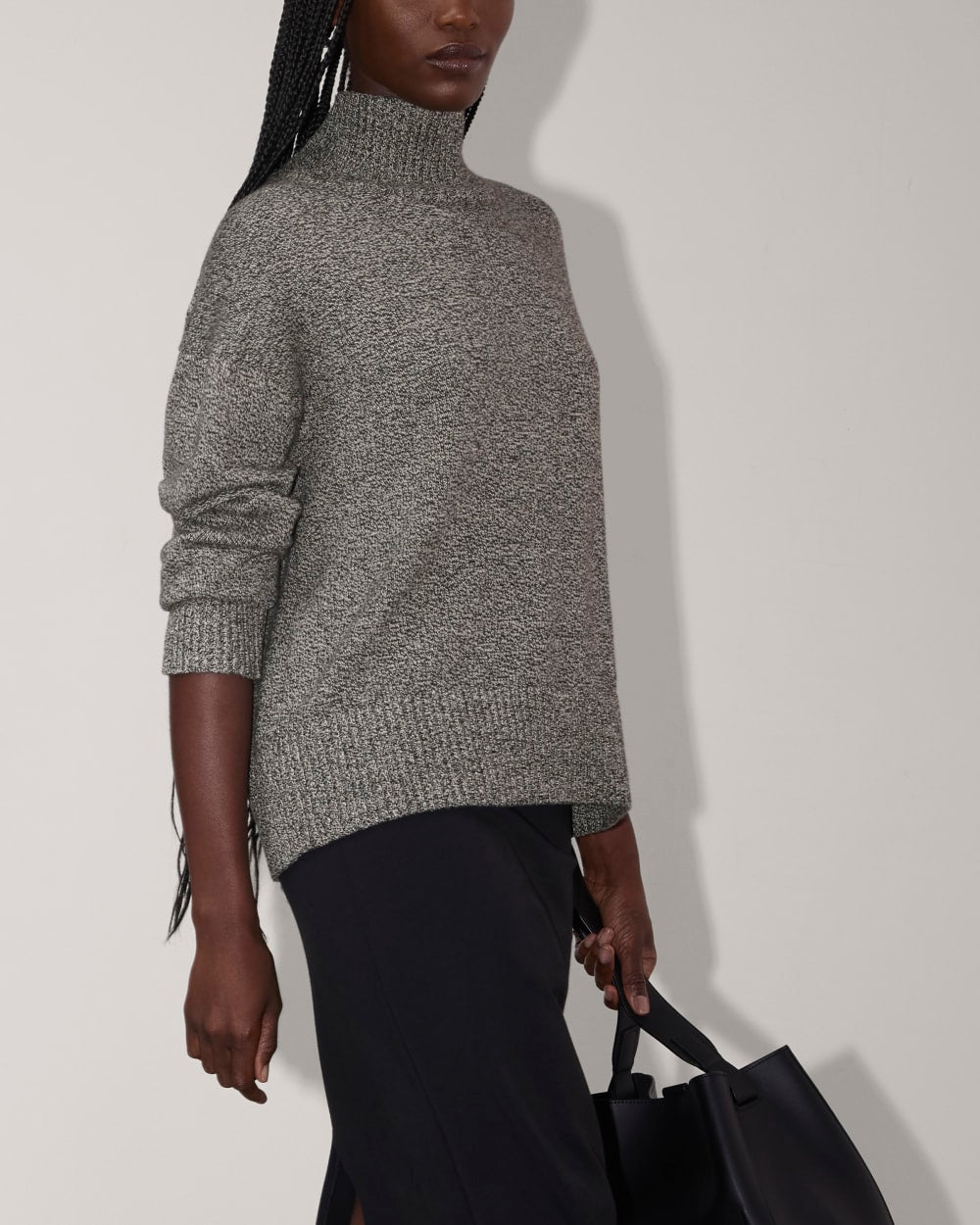 The Boxy Turtleneck in Everyday Cotton | Canvas / Black Twist