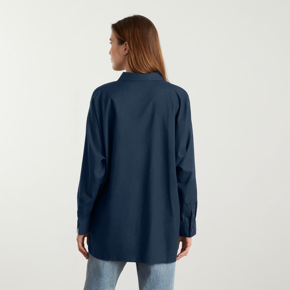 The Oversized Silky Cotton Shirt | Navy